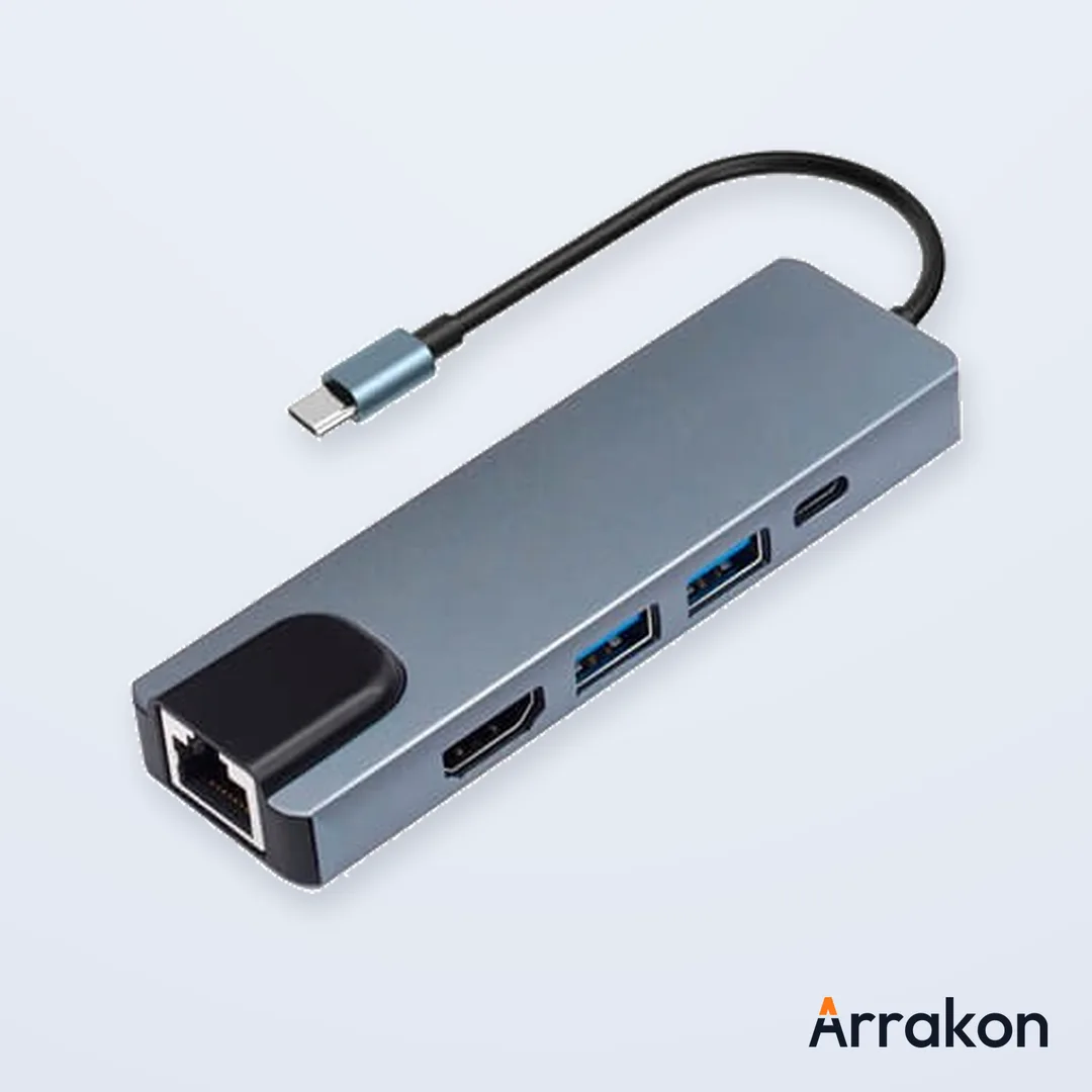 5-in-1 USB Type-C Hub to HDMI 4K, USB-C PD Charging, USB 3.0/USB-A & Gigabit LAN RJ-45 Adapter (Generic, No-Brand)