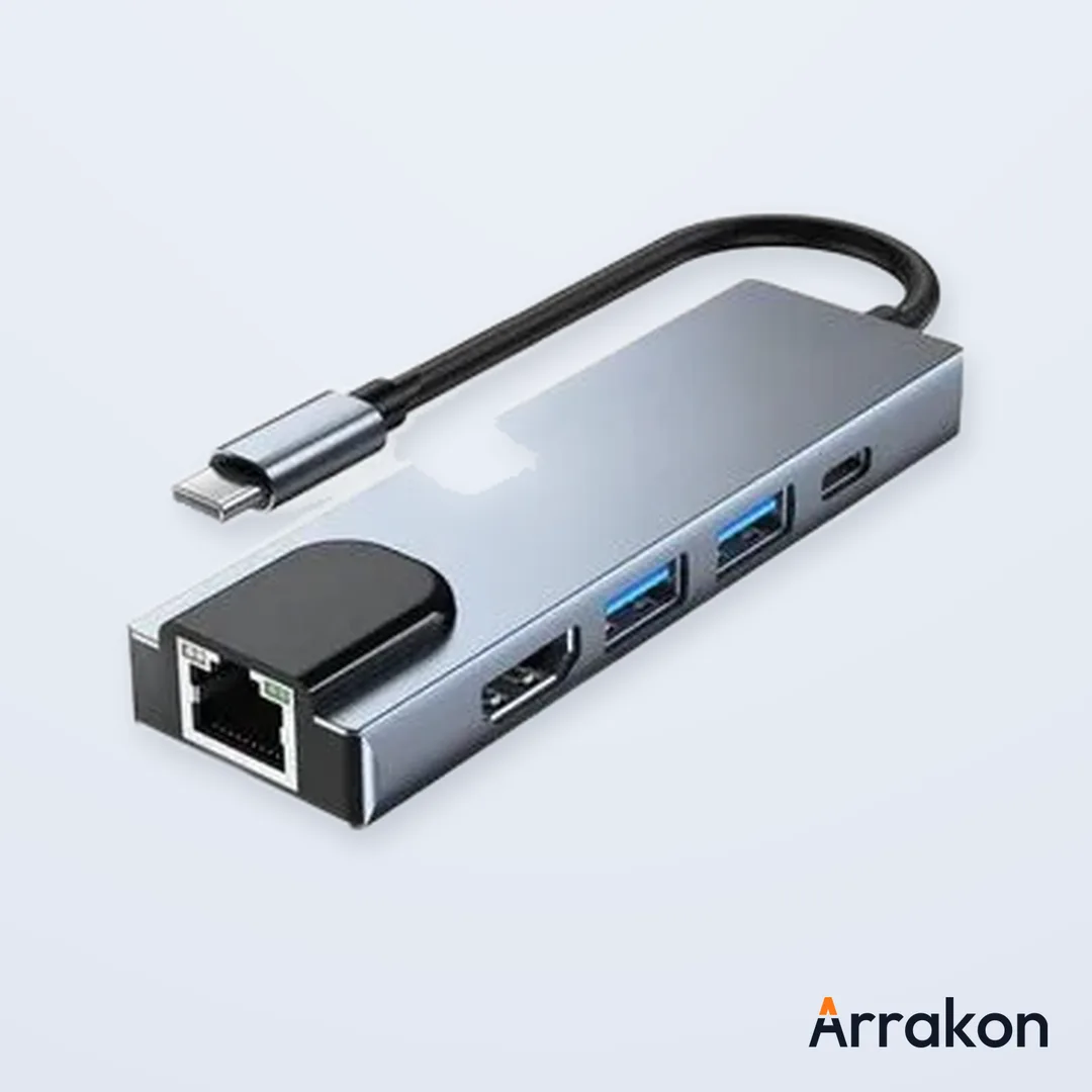 5-in-1 USB Type-C Hub to HDMI 4K, USB-C PD Charging, USB 3.0/USB-A & Gigabit LAN RJ-45 Adapter (Generic, No-Brand)