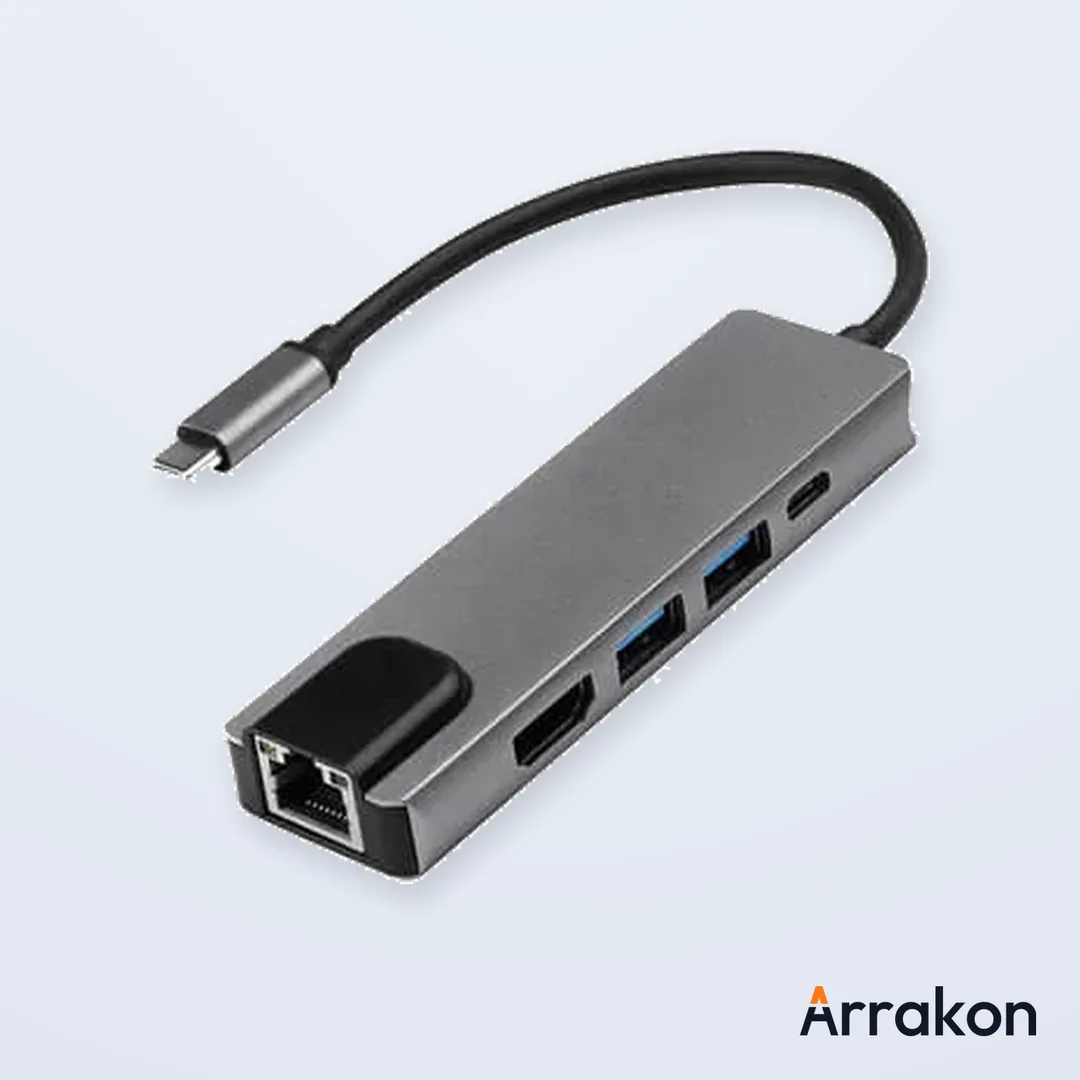 5-in-1 USB Type-C Hub to HDMI 4K, USB-C PD Charging, USB 3.0/USB-A & Gigabit LAN RJ-45 Adapter (Generic, No-Brand)