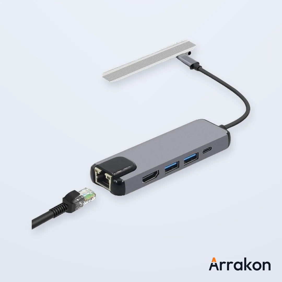 5-in-1 USB Type-C Hub to HDMI 4K, USB-C PD Charging, USB 3.0/USB-A & Gigabit LAN RJ-45 Adapter (Generic, No-Brand)