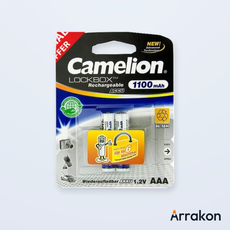 Camelion Lockbox Rechargeable ACCU NH-AAA1100 NiMH AAA Battery, 1100mAh, 1.2V - 1 Pair (2 Cells) Pack, view 3 of 7