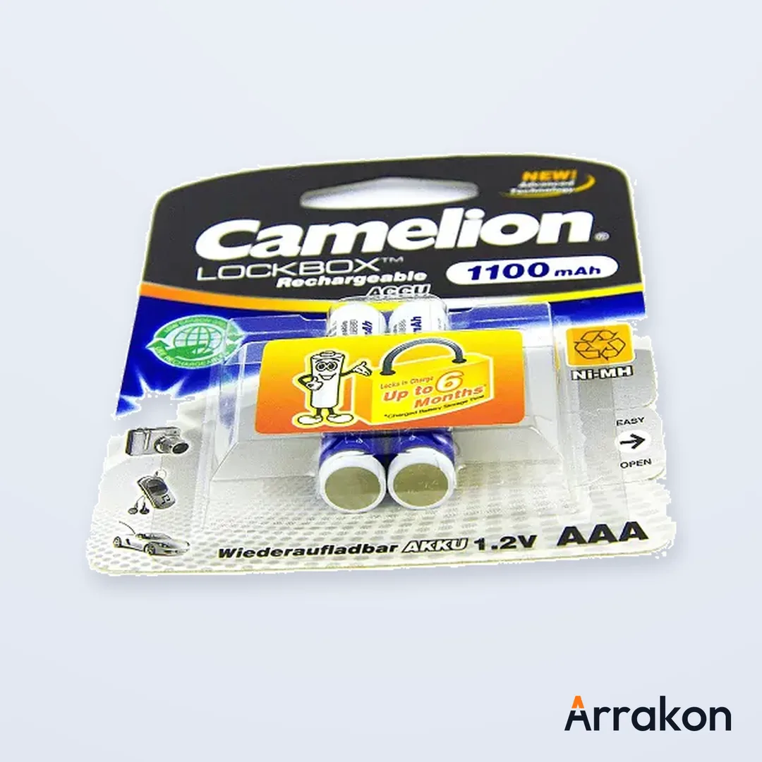 Camelion Lockbox Rechargeable ACCU NH-AAA1100 NiMH AAA Battery, 1100mAh, 1.2V - 1 Pair (2 Cells) Pack