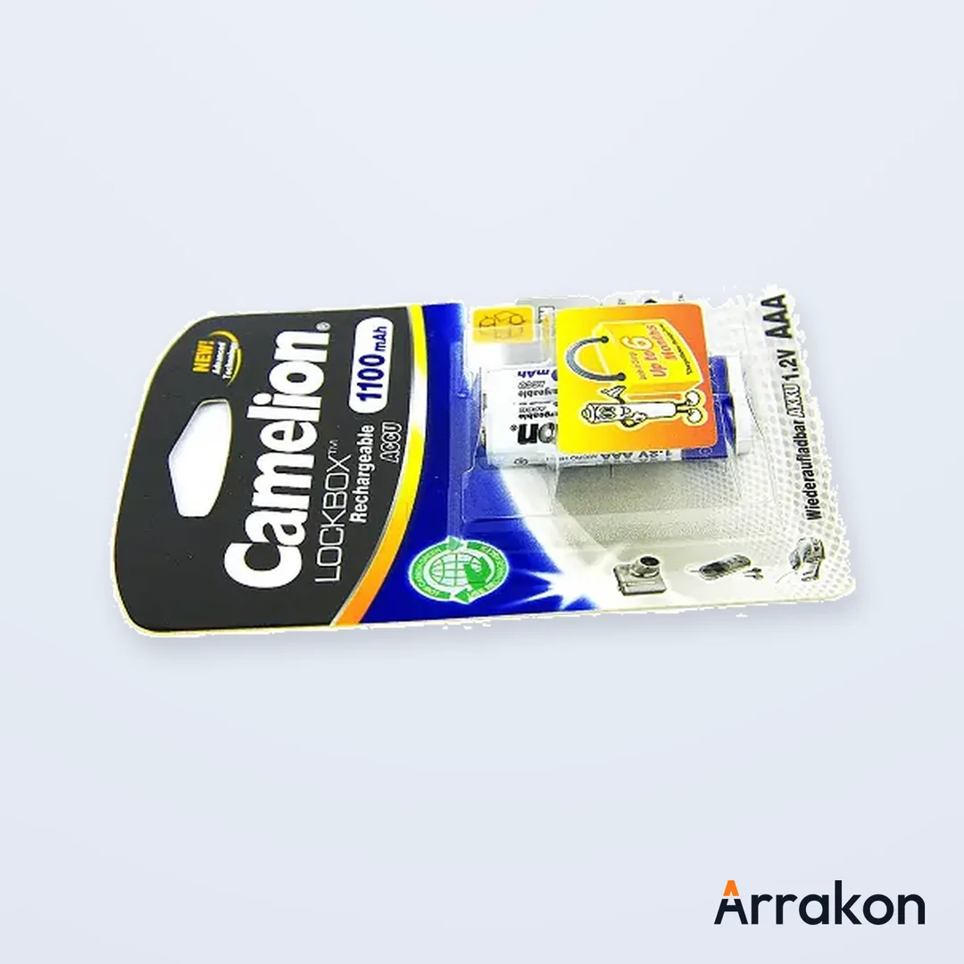 Camelion Lockbox Rechargeable ACCU NH-AAA1100 NiMH AAA Battery, 1100mAh, 1.2V - 1 Pair (2 Cells) Pack