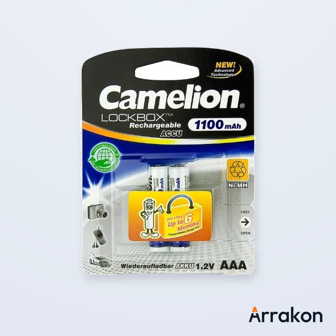 Camelion Lockbox Rechargeable ACCU NH-AAA1100 NiMH AAA Battery, 1100mAh, 1.2V - 1 Pair (2 Cells) Pack