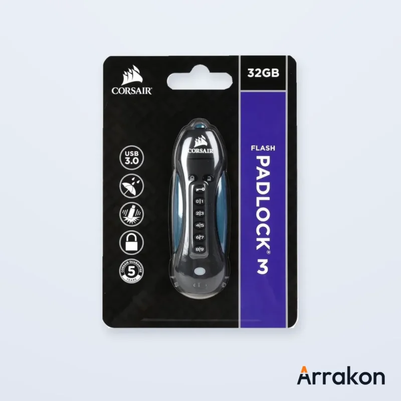 CORSAIR Flash Padlock 3 32GB Secure USB 3.0 Flash Drive with Keypad (CMFPLA3B-32GB), view 6 of 6