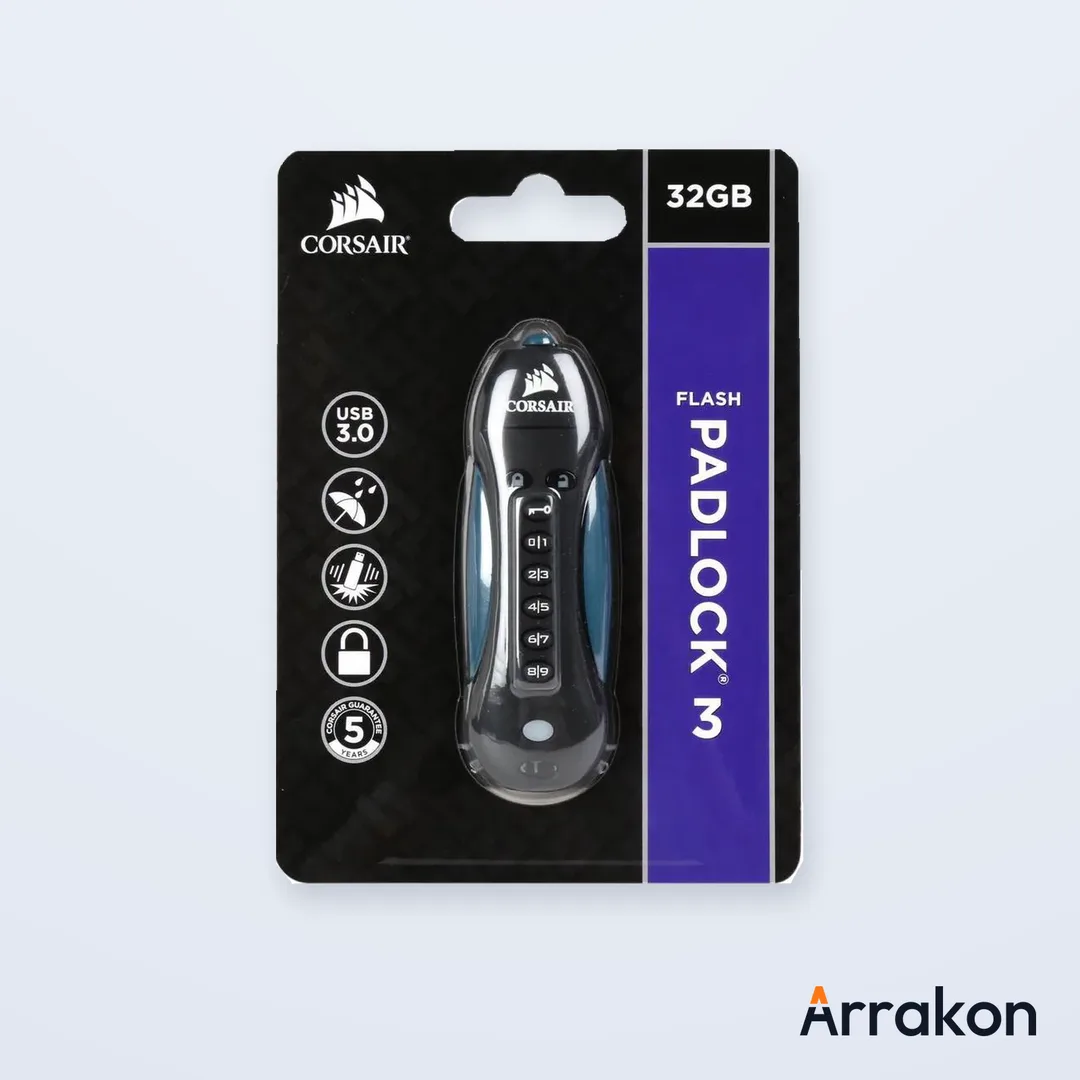 CORSAIR Flash Padlock 3 32GB Secure USB 3.0 Flash Drive with Keypad (CMFPLA3B-32GB)