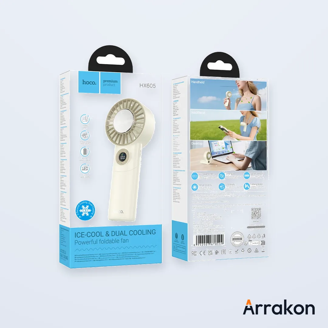 HOCO HX605 Ice Pack Series Dual-Cooling Foldable Fan (3600mAh)