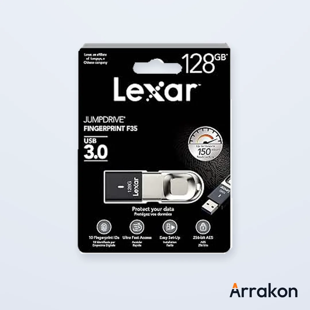 Lexar JumpDrive Fingerprint F35 128GB USB 3.0 Flash Drive (Black/Silver)