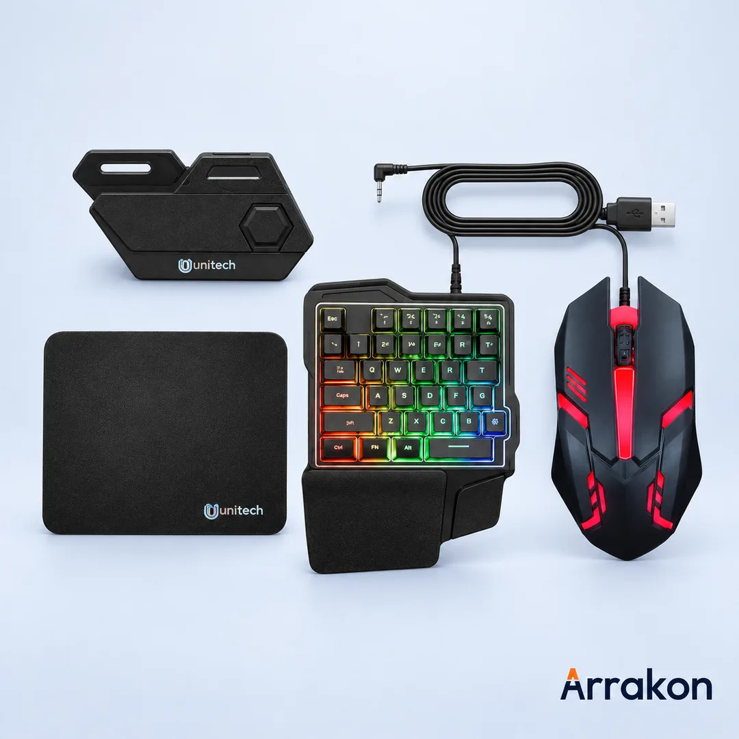 MK500 5-in-1 Mobile Gaming Combo (One-Handed Keyboard + Mouse + Bluetooth Converter + Phone Holder + USB Cable)
