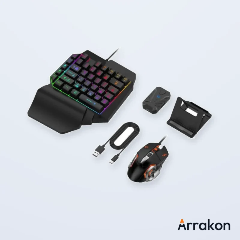 MK500 5-in-1 Mobile Gaming Combo (One-Handed Keyboard + Mouse + Bluetooth Converter + Phone Holder + USB Cable), view 2 of 24