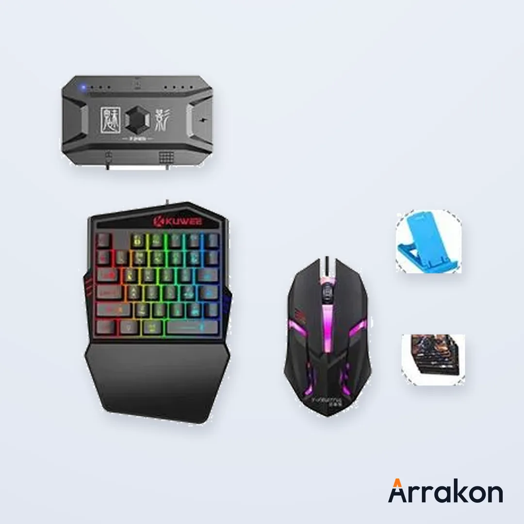 MK500 5-in-1 Mobile Gaming Combo (One-Handed Keyboard + Mouse + Bluetooth Converter + Phone Holder + USB Cable)