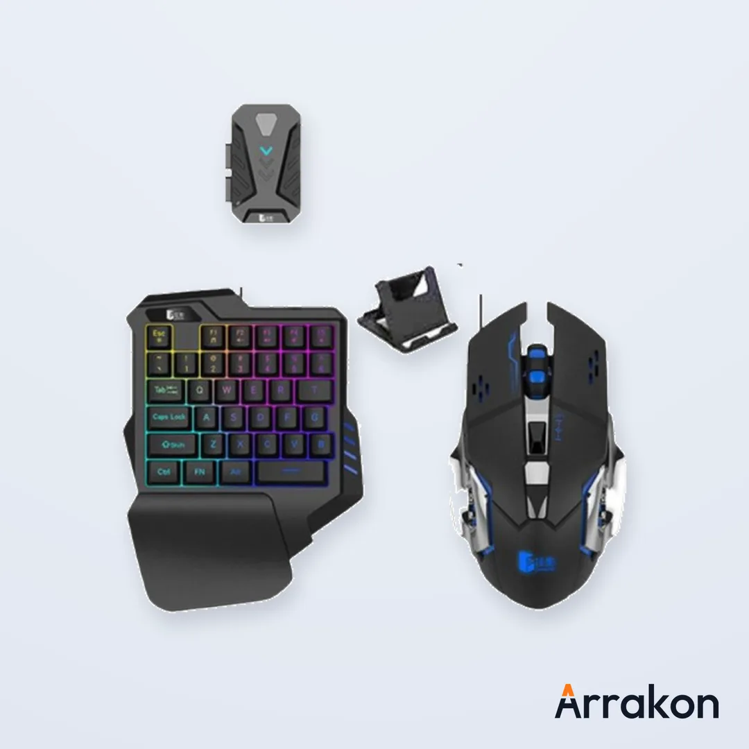 MK500 5-in-1 Mobile Gaming Combo (One-Handed Keyboard + Mouse + Bluetooth Converter + Phone Holder + USB Cable)