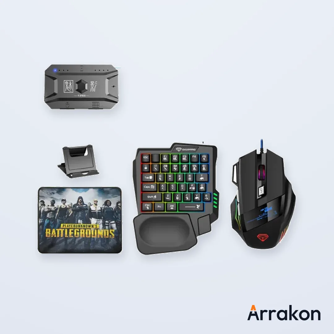 MK500 5-in-1 Mobile Gaming Combo (One-Handed Keyboard + Mouse + Bluetooth Converter + Phone Holder + USB Cable)