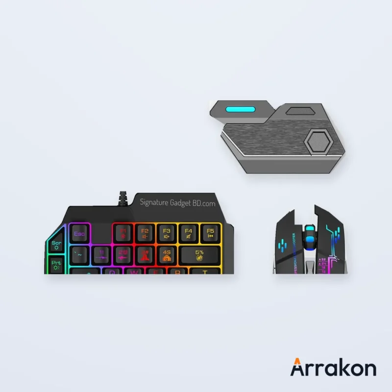 MK500 5-in-1 Mobile Gaming Combo (One-Handed Keyboard + Mouse + Bluetooth Converter + Phone Holder + USB Cable), view 9 of 24