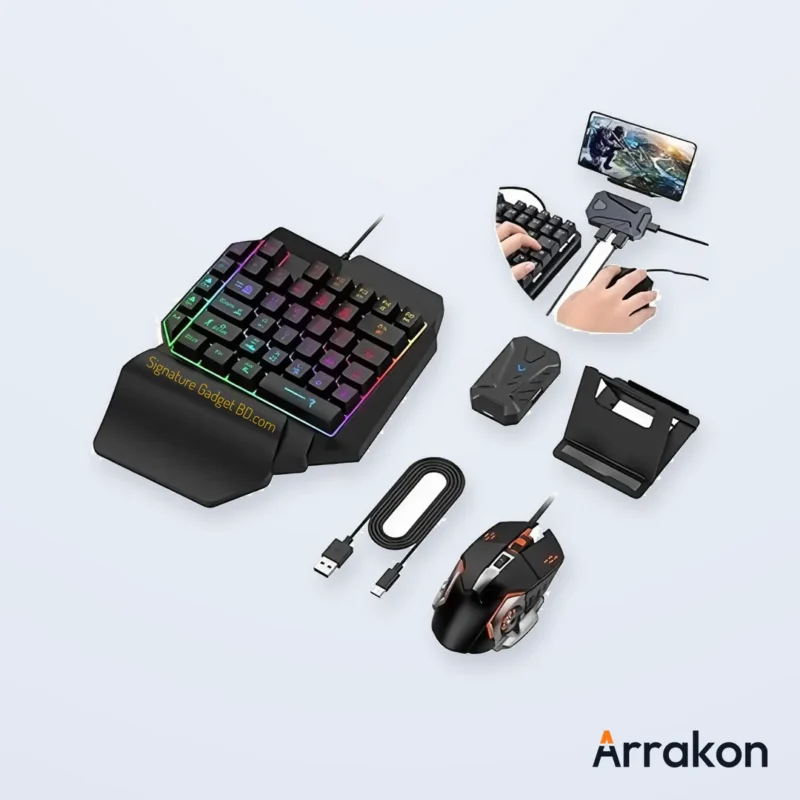 MK500 5-in-1 Mobile Gaming Combo (One-Handed Keyboard + Mouse + Bluetooth Converter + Phone Holder + USB Cable), view 17 of 24