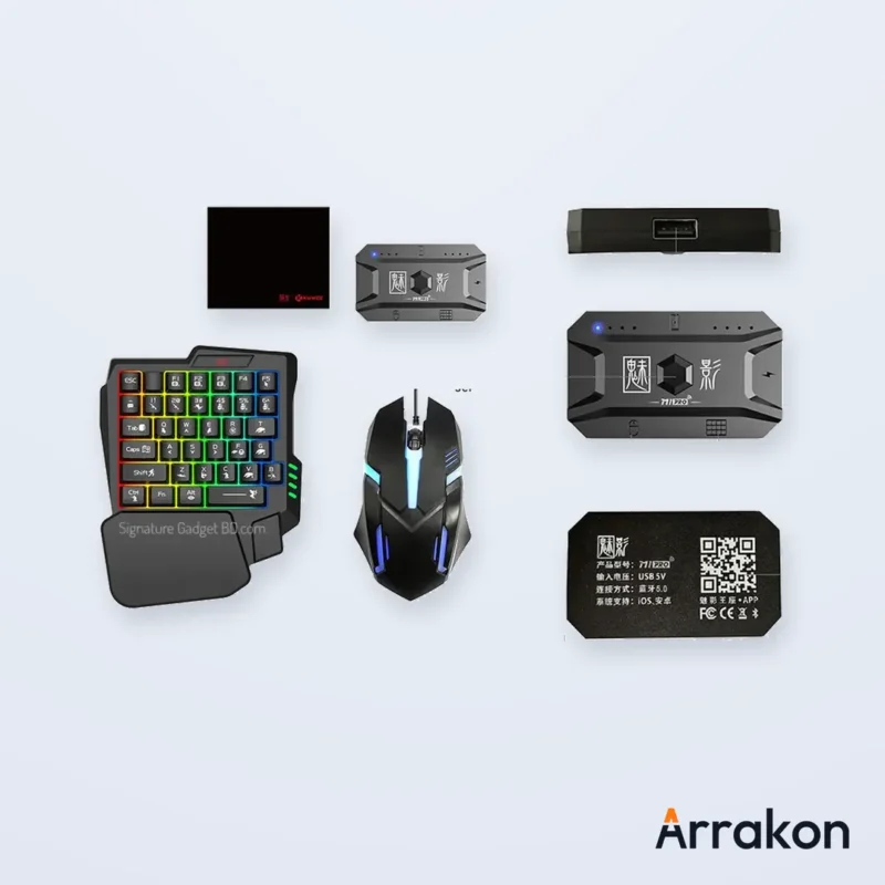 MK500 5-in-1 Mobile Gaming Combo (One-Handed Keyboard + Mouse + Bluetooth Converter + Phone Holder + USB Cable), view 18 of 24