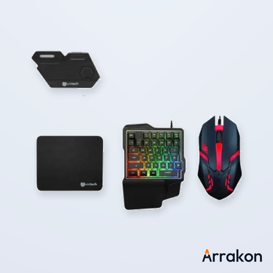 MK500 5-in-1 Mobile Gaming Combo (One-Handed Keyboard + Mouse + Bluetooth Converter + Phone Holder + USB Cable)