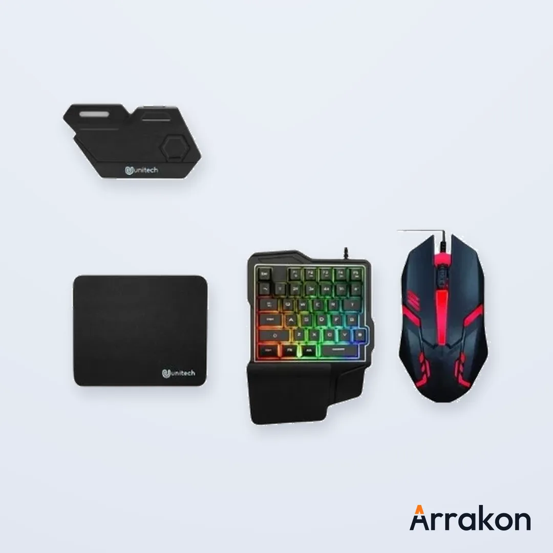 MK500 5-in-1 Mobile Gaming Combo (One-Handed Keyboard + Mouse + Bluetooth Converter + Phone Holder + USB Cable)