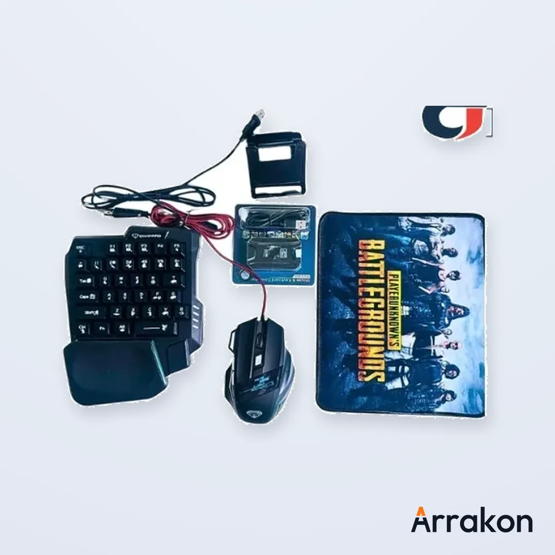 MK500 5-in-1 Mobile Gaming Combo (One-Handed Keyboard + Mouse + Bluetooth Converter + Phone Holder + USB Cable)