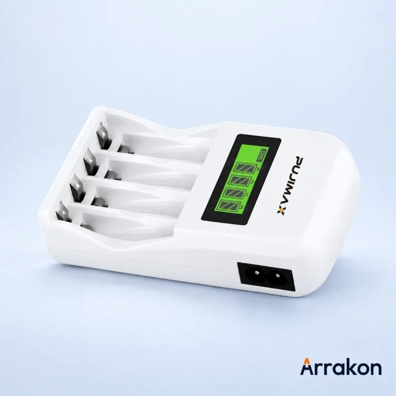 PUJIMAX 4-Slots Smart Battery Charger PJ-LCD003 (LCD Display, AA/AAA 1.2V NiMH/NiCd Rechargeable Batteries)