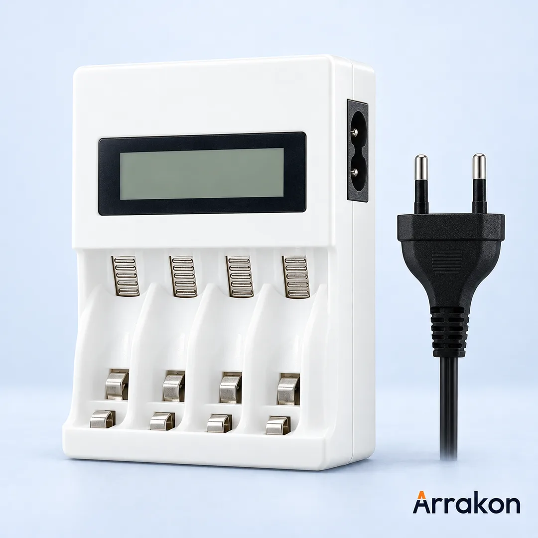 PUJIMAX 4-Slots Smart Battery Charger PJ-LCD003 (LCD Display, AA/AAA 1.2V NiMH/NiCd Rechargeable Batteries)