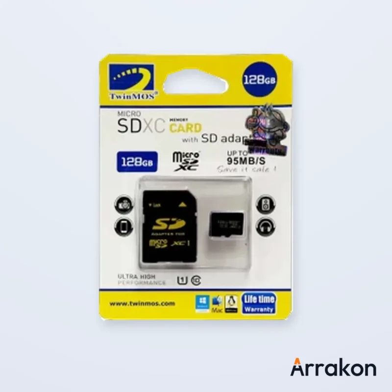 TwinMOS 128GB MicroSDXC UHS-I U3 Class 10 V30 Memory Card with SD Adapter, view 1 of 4