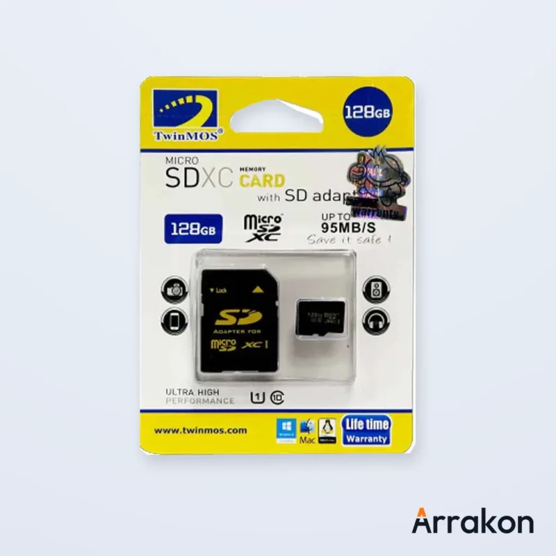 TwinMOS 128GB MicroSDXC UHS-I U3 Class 10 V30 Memory Card with SD Adapter, view 2 of 4