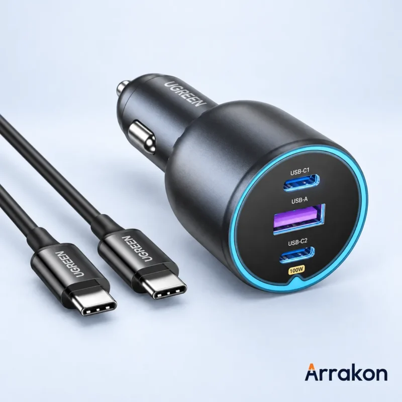 UGREEN 130W 3-Port Car Charger, 2x USB-C + 1x USB-A (#90413)