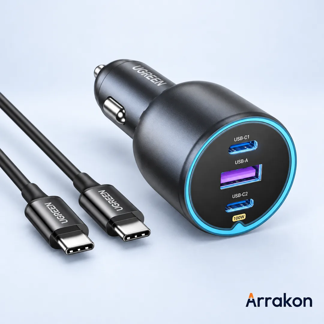 UGREEN 130W 3-Port Car Charger, 2x USB-C + 1x USB-A (#90413)