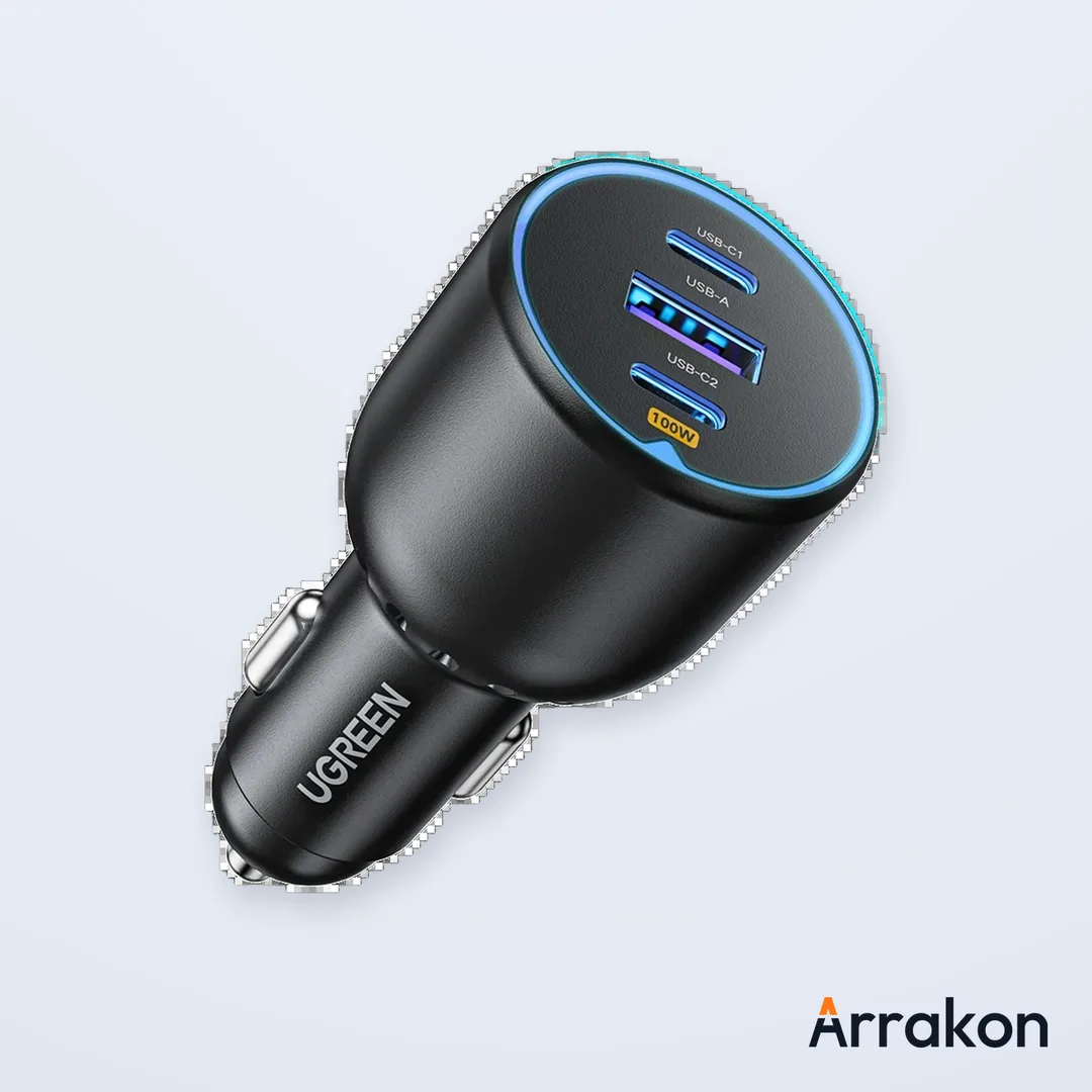 UGREEN 130W 3-Port Car Charger, 2x USB-C + 1x USB-A (#90413)