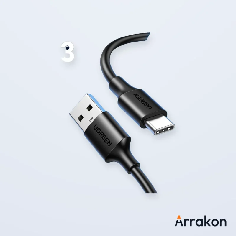 UGREEN 60116 USB-A 2.0 to USB-C Charging & Data Cable, Nickel-Plated, 1m, Black, view 6 of 10