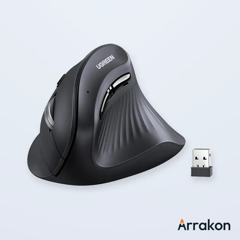 UGREEN MU008 Rechargeable Vertical Ergonomic Wireless Mouse — Bluetooth + 2.4G Dual-Mode, 4000 DPI (Part# 25444), view 4 of 5