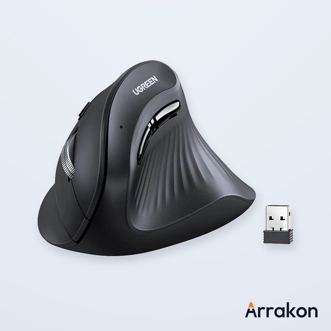 UGREEN MU008 Rechargeable Vertical Ergonomic Wireless Mouse — Bluetooth + 2.4G Dual-Mode, 4000 DPI (Part# 25444)