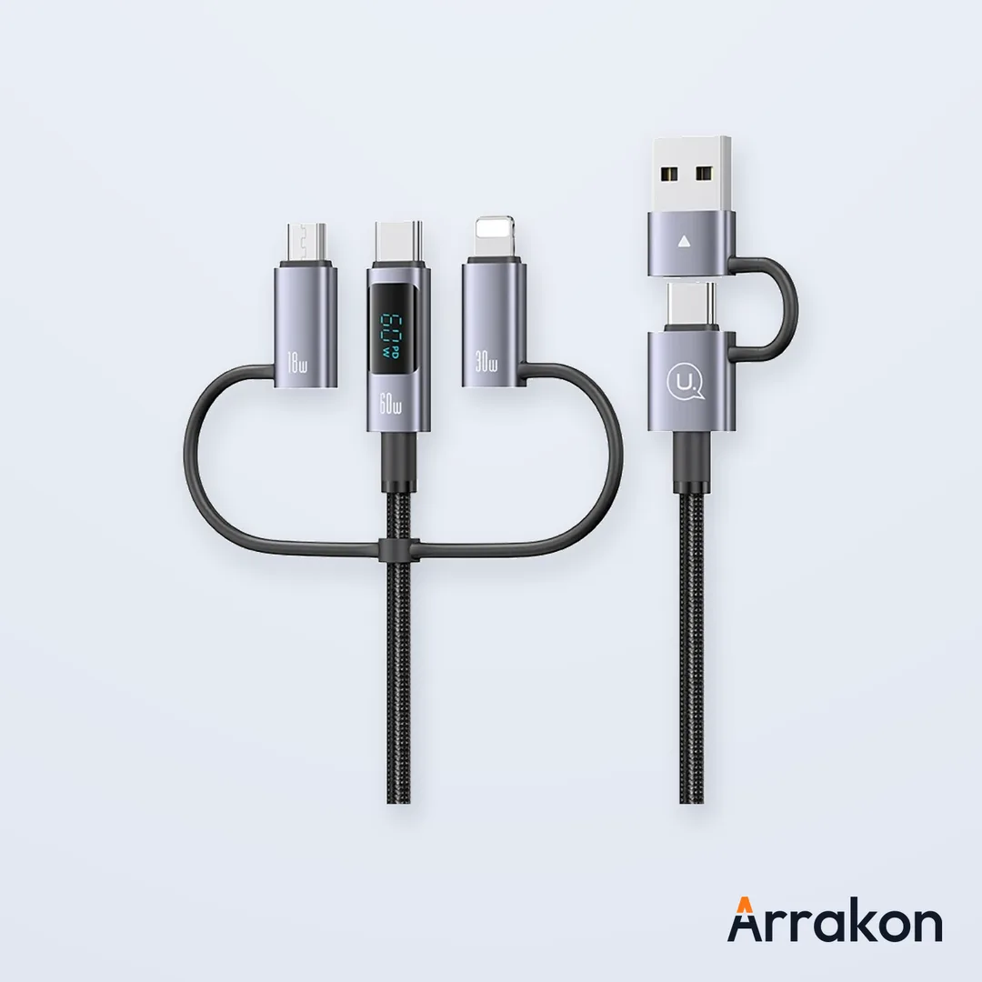 USAMS US-SJ713 60W Fast Charging 6-in-1 Cable with Digital LED Display, 1.2m