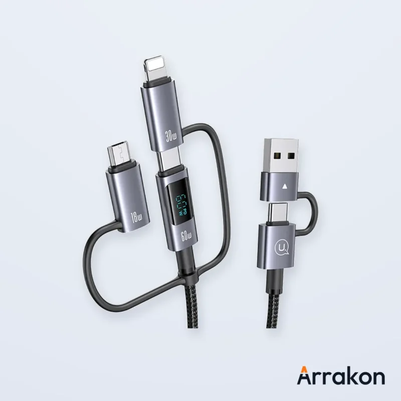 USAMS US-SJ713 60W Fast Charging 6-in-1 Cable with Digital LED Display, 1.2m, view 2 of 16