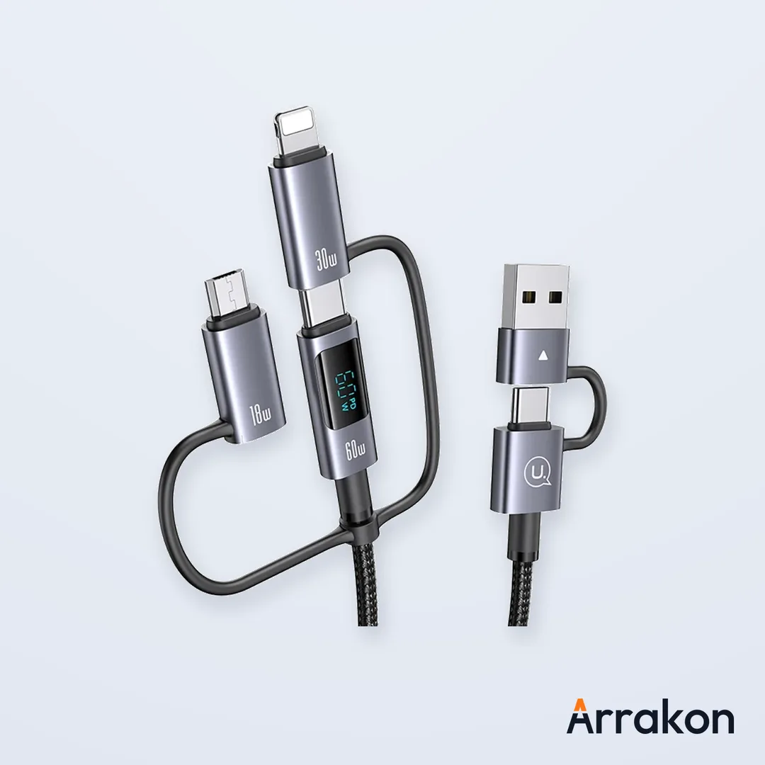 USAMS US-SJ713 60W Fast Charging 6-in-1 Cable with Digital LED Display, 1.2m