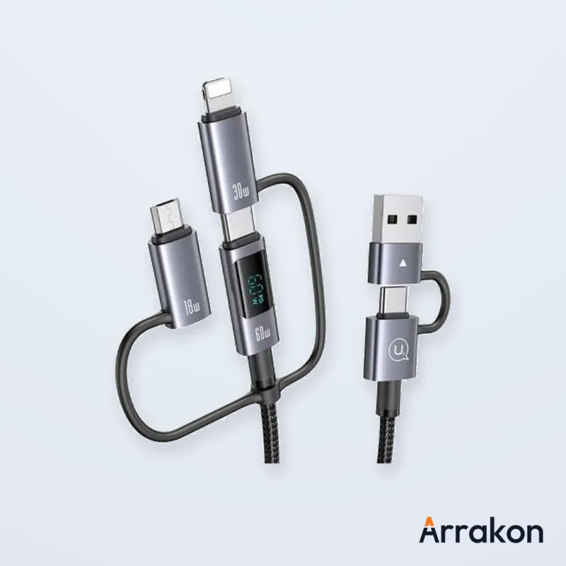 USAMS US-SJ713 60W Fast Charging 6-in-1 Cable with Digital LED Display, 1.2m, view 3 of 16