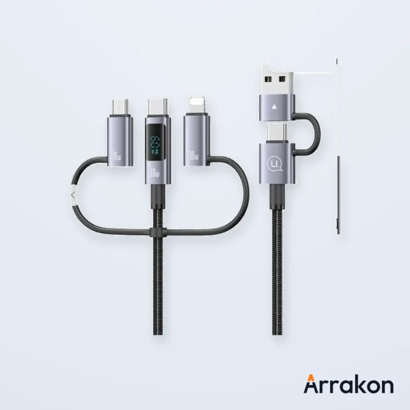 USAMS US-SJ713 60W Fast Charging 6-in-1 Cable with Digital LED Display, 1.2m, view 4 of 16
