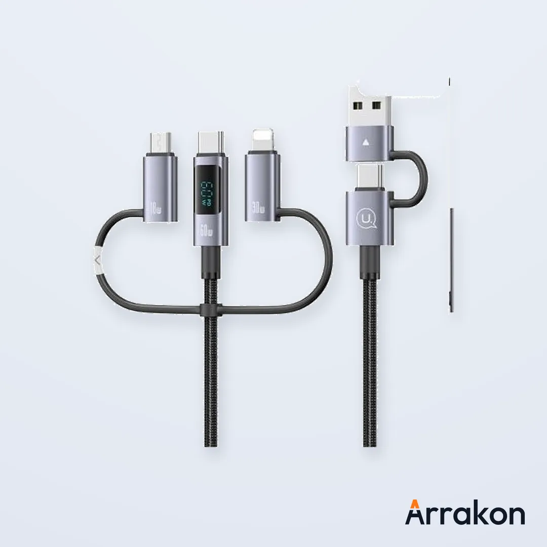USAMS US-SJ713 60W Fast Charging 6-in-1 Cable with Digital LED Display, 1.2m
