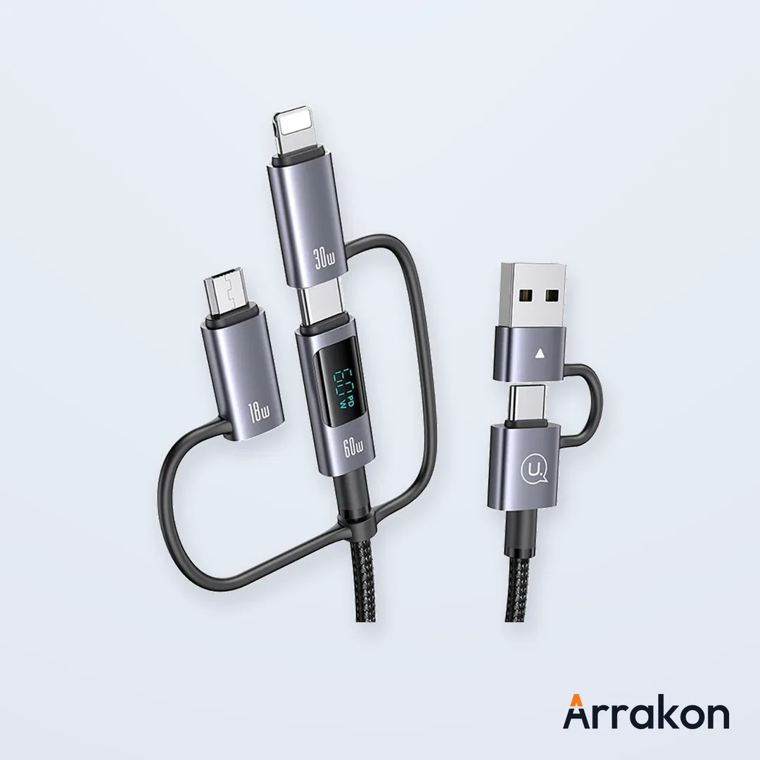 USAMS US-SJ713 60W Fast Charging 6-in-1 Cable with Digital LED Display, 1.2m