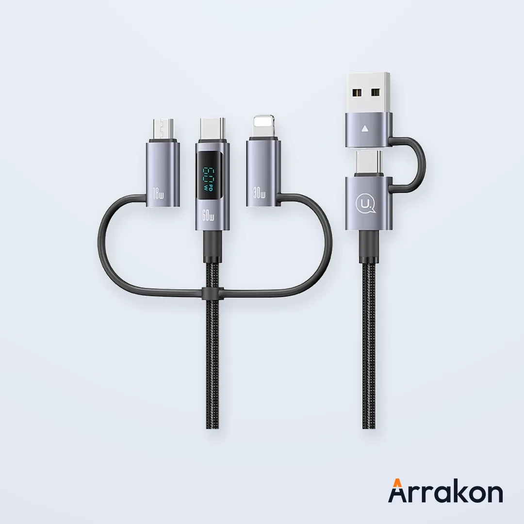 USAMS US-SJ713 60W Fast Charging 6-in-1 Cable with Digital LED Display, 1.2m
