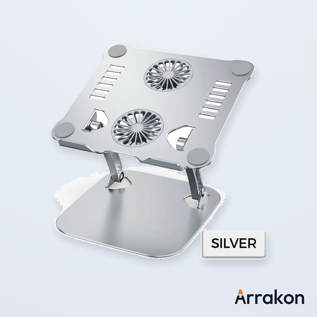 V4.1 Rotating Aluminum Laptop Stand with Dual Cooling Fans, Adjustable & Foldable