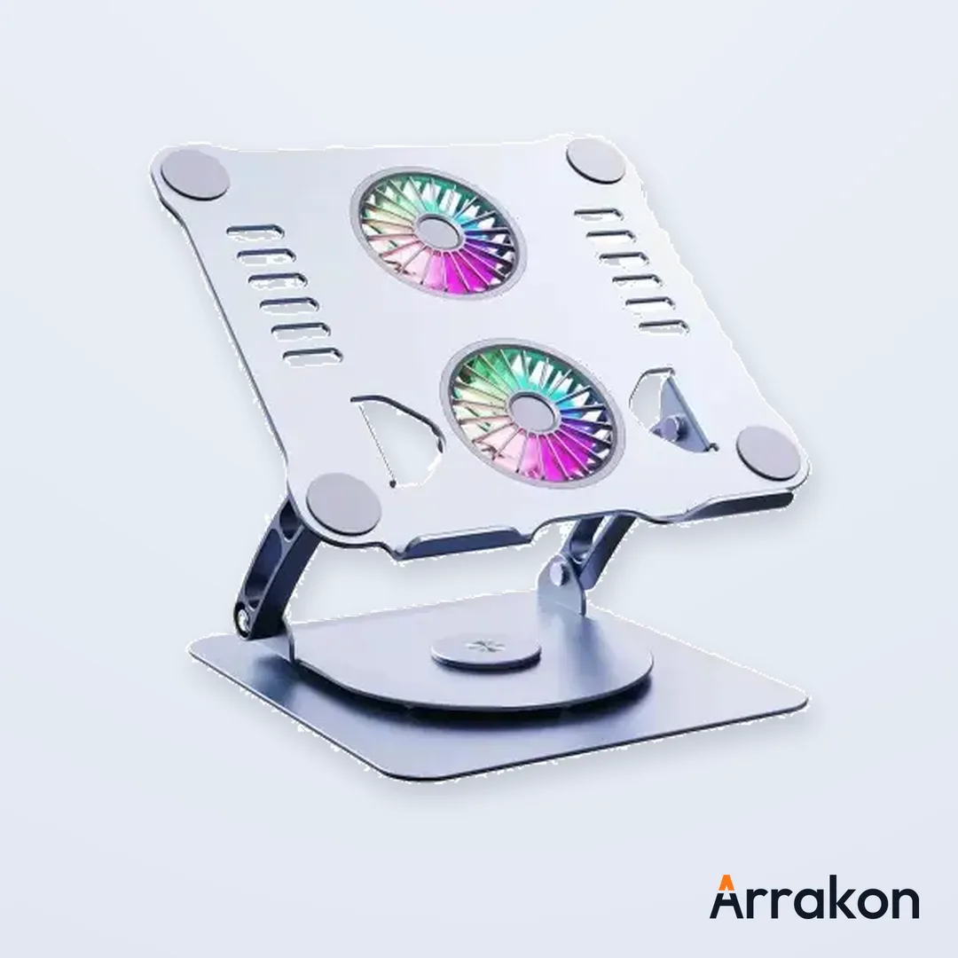 V4.1 Rotating Aluminum Laptop Stand with Dual Cooling Fans, Adjustable & Foldable