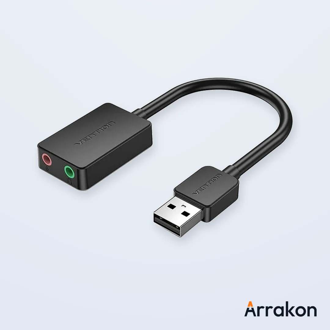 Vention CDYB0 USB 2.0 Male to Dual 3.5mm Female Black External Sound Card Adapter (0.15m)